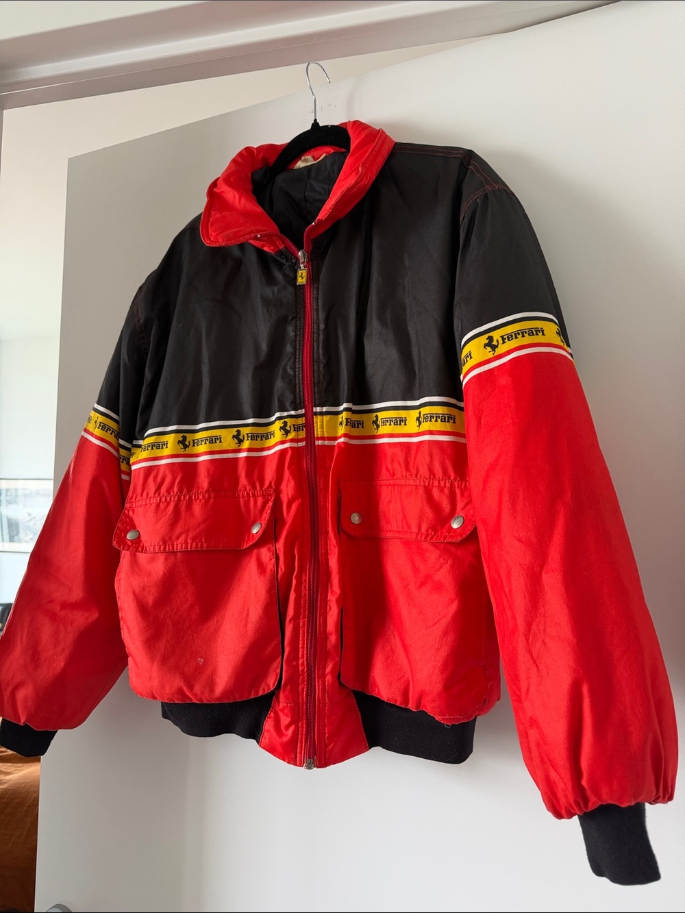 Vintage Ferrari Red Black Yellow Logo Stripe Jacket